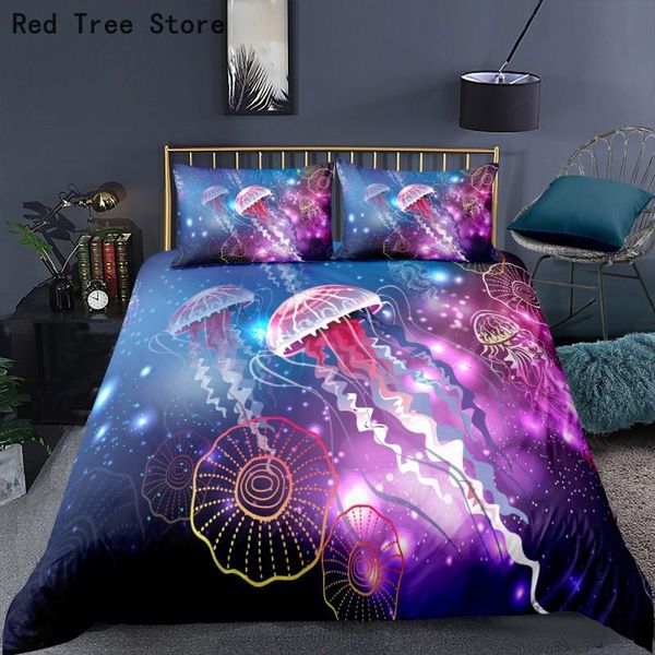 

bedding sets ocean jellyfish duvet cover set sea animal dark blue bed linen marine life children home textile bedclothes