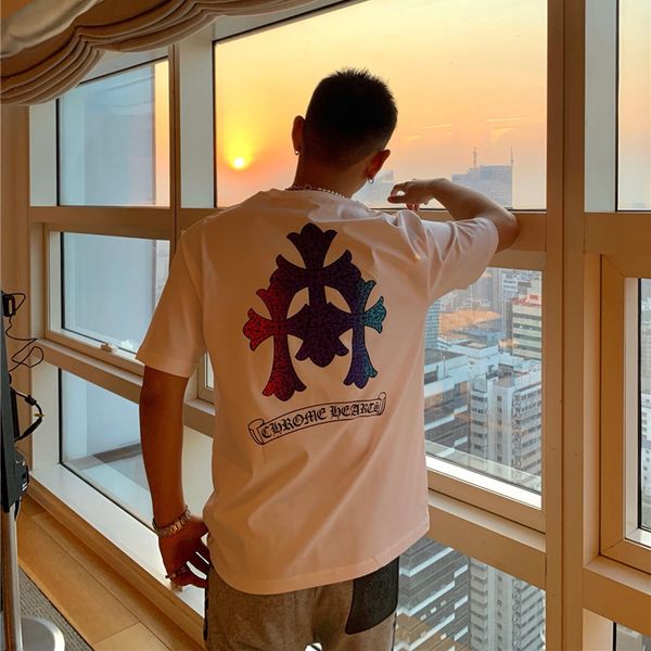 

chao brand 21ss summer new ch cro color printing cross sanskrit loose casual short sleeve t-shirt for men and, White;black