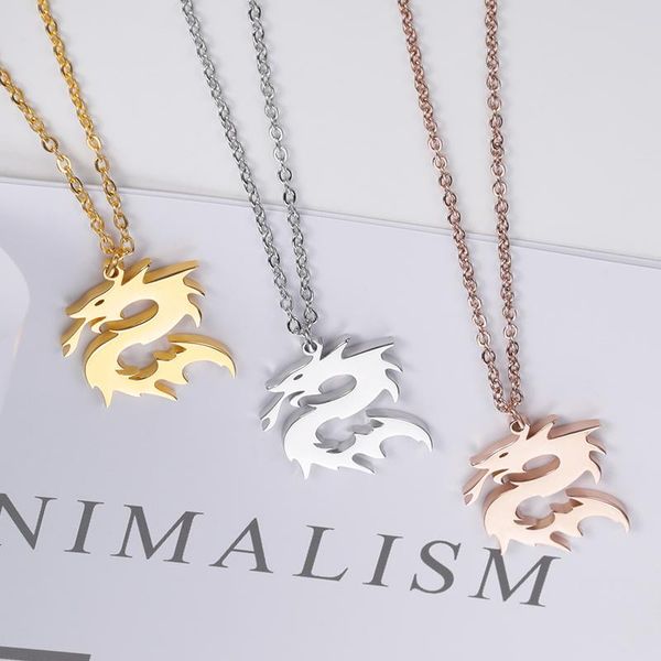 

chains vintage dragon necklaces pendants for women lucky amulet jewelry stainless steel boho necklace friend gifts 2021 collier, Silver