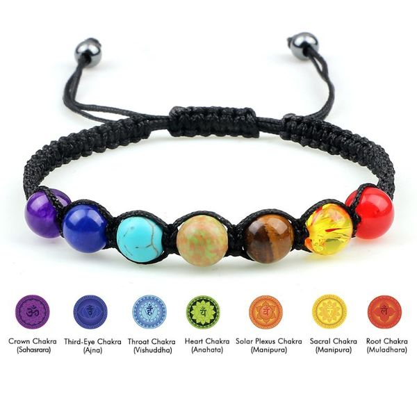 

beaded, strands 7 chakra prayer balance bracelet healing beaded reiki beads for women men handmade braided bangles adjustable jewelry, Black