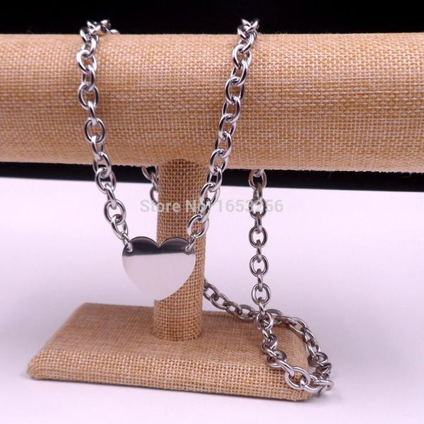 

brand new stainless steel jewelry cute large heart tag pendant necklace smooth oval chain 8mm 22'' for fashion women men gifts, Silver