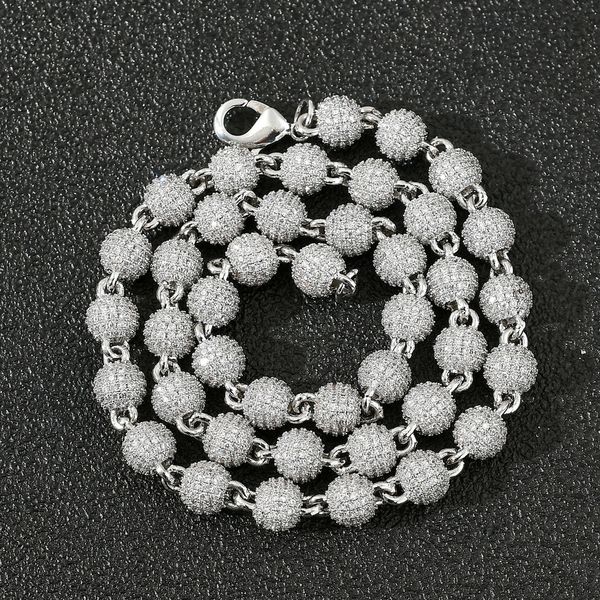 

New8mmroundbeadclaviclechainfullofzirconwomenspersonalityhip-hopnecklace