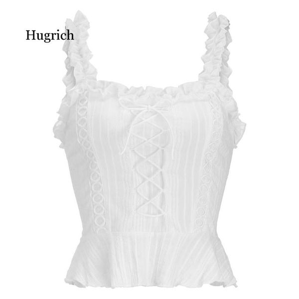 

women's tanks & camis fashion women white summer crop holiday lace ruffles vest casual haut femme streetwear cropped 2021