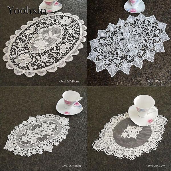 

mats & pads europe embroidery oval lace table place mat cloth pad cup placemat pizza doily kitchen wedding christmas decor tableware
