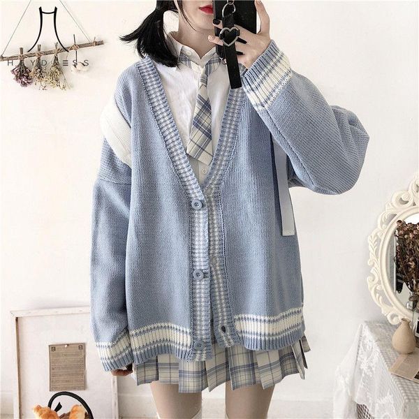

women's knits & tees japanese student sweater all-match oversize kawaii fashion girls chic knit cardigan women striped retro classic pr, White