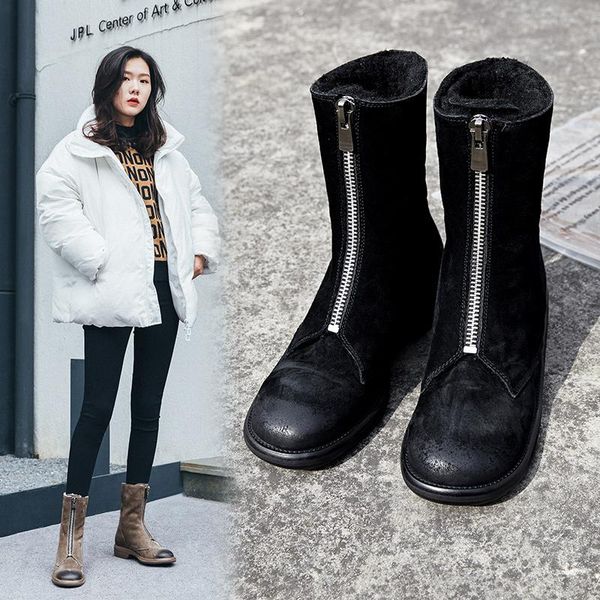 

boots 2021 winter light luxury shoes guidi retro snow, Black