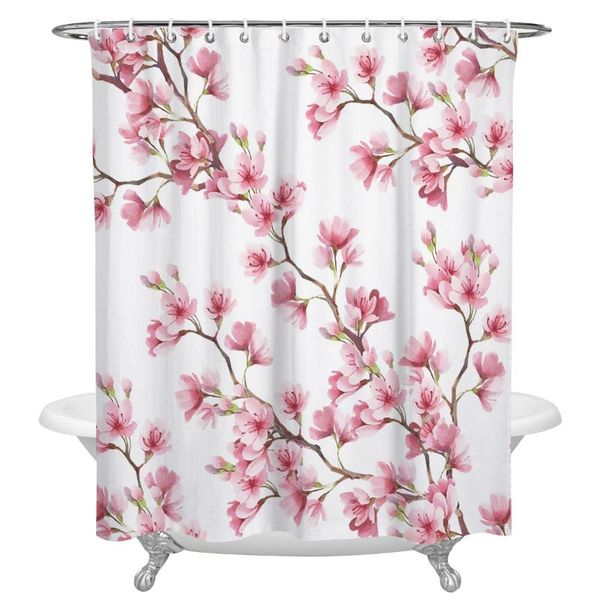

shower curtains red plum branch plant print waterproof polyester bath screen products bathroom curtain home decor