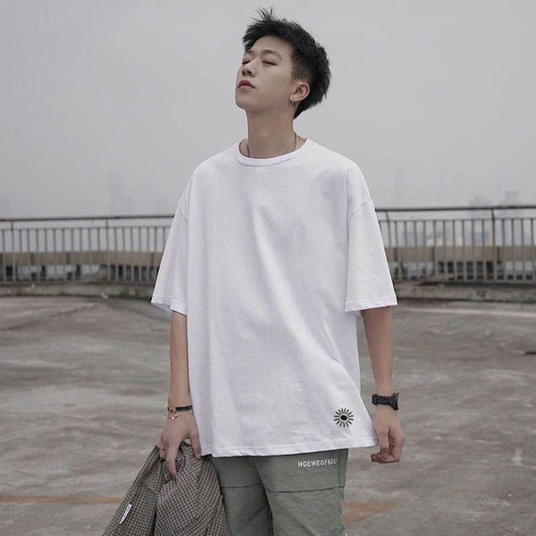 

men's t-shirts 2021 summer pure white t-shirt round neck fashion simple regular short-sleeved korean style small fresh meat polyester t, White;black