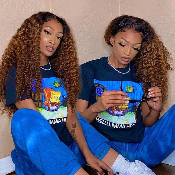 

lace wigs dreamdiana ombre kinky curly 13x4 frontal guleless transparent remy malaysian afro human hair front, Black;brown