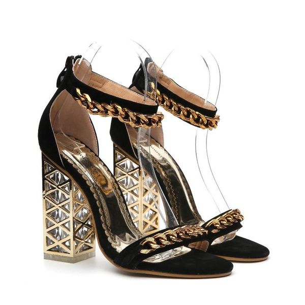 

sandals heel 2021 chain peep toe, Black