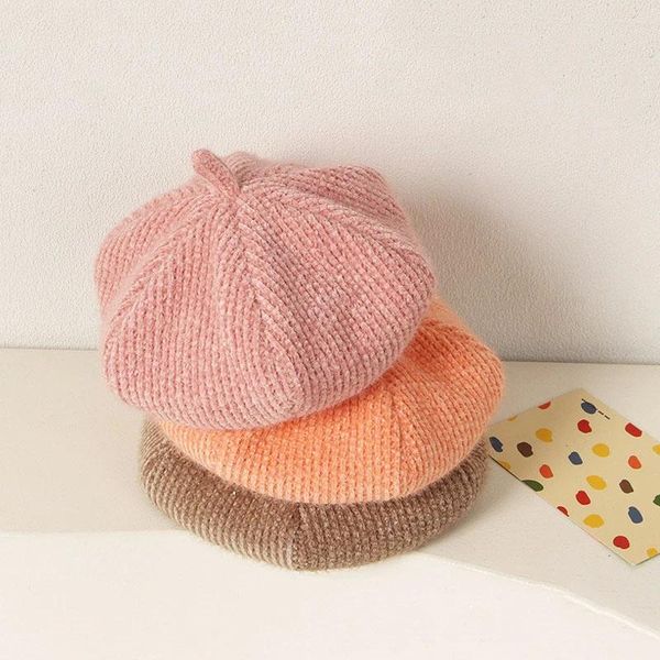 

caps & hats winter stripes toddler baby beret for boys girls kids knitted berets hat children's warm autumn painter cap child, Yellow