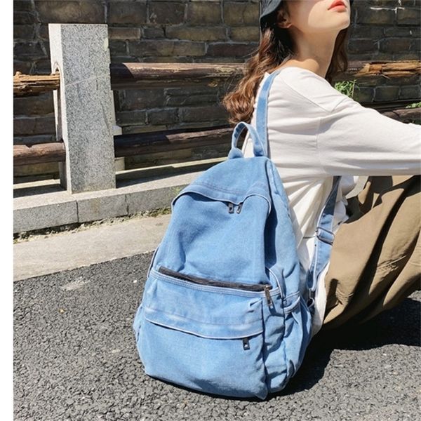 

2020 new korea dongdamen trendy cool denim backpack schoolbag for boys and girls