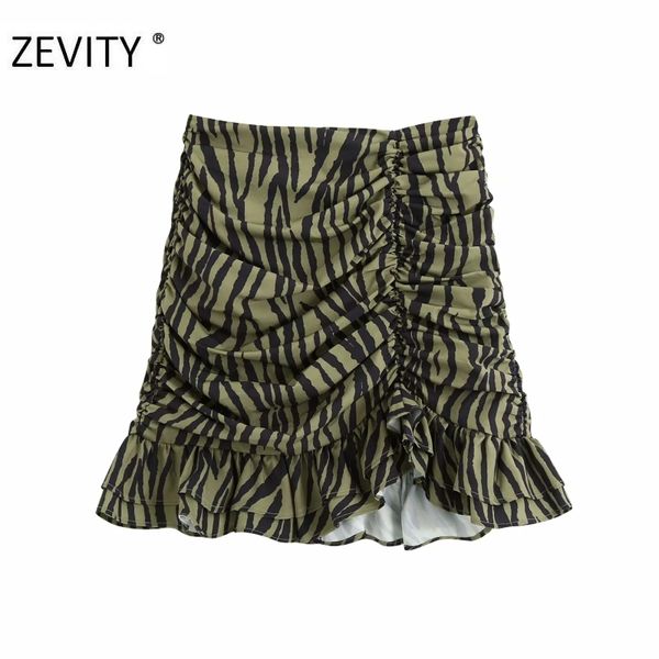 

zevity new women animal pattern print pleated asymmetrical skirt faldas mujer female back zipper chic hem ruffles skirts qun693 210303, Black