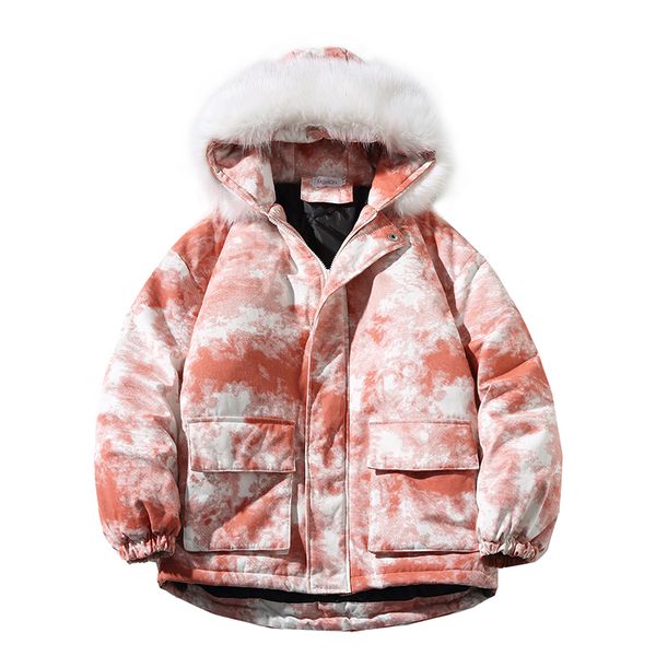 

2021 new fashion fur collar tie dye male hooded mens winter warm parkas coats men jacket plus size dqq8, Black