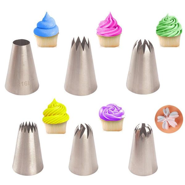 

baking & pastry tools 6pcs flower petal cream tips stainless steel icing piping nozzles fondant cake decorating nozzle cupcake tool