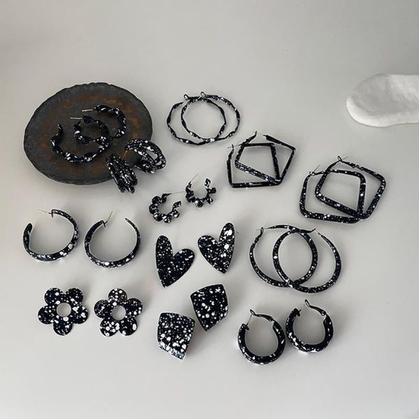 

hoop & huggie ghidbk simple black spot spray painting flower love heart small earring for women twist geometric vintage paint gift, Golden;silver