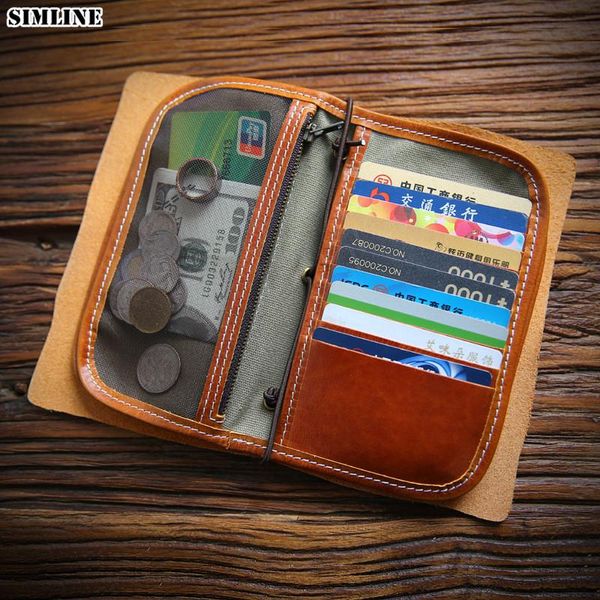 

wallets 2021 genuine leather wallet men men's long vintage handmade clutch bag large capacity multi function travel male, Red;black