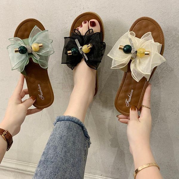 

slippers gentle fairy wind bow sandals for women to wear fashion, Black