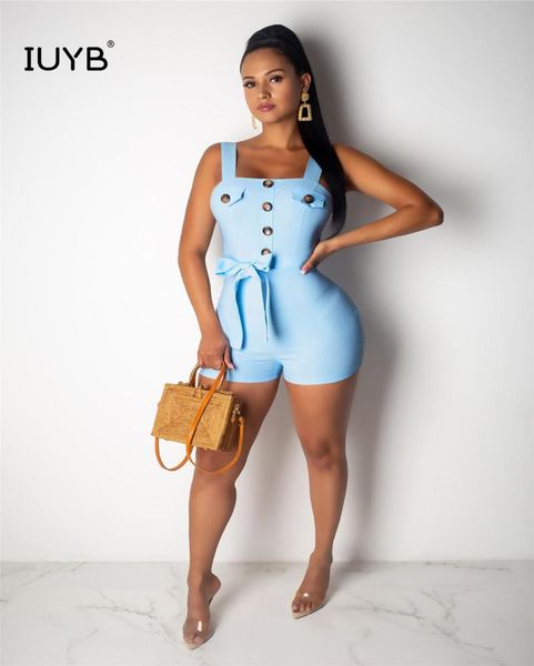 

women's jumpsuits & rompers iuyb la3110 light blue women playsuit 2021 summer fashion play suits short pants club paty bandage casual j, Black;white