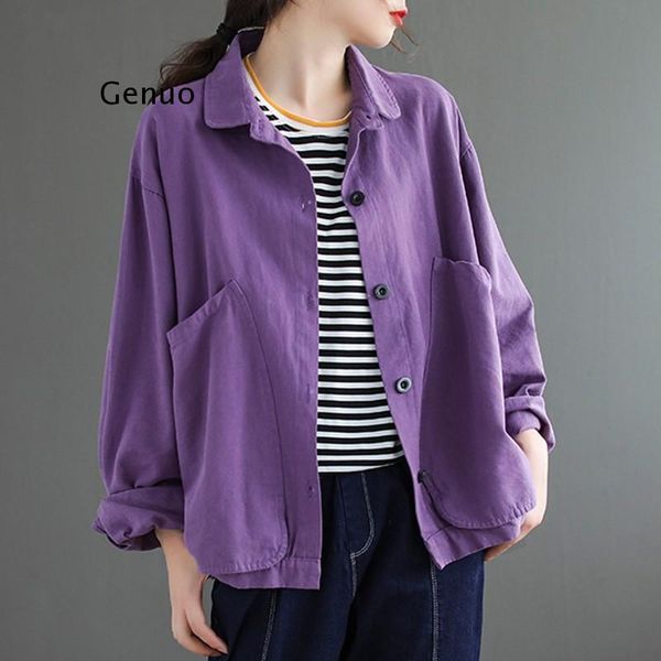 

women's jackets cotton women autumn long sleeve arts style vintage solid color female loose casual outerwear coats, Black;brown