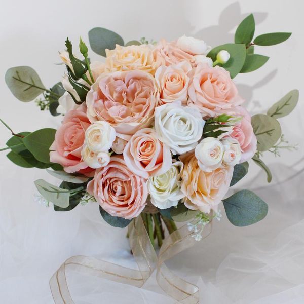 

wedding flowers bride bouquet champagne pink roses artificial for accessories