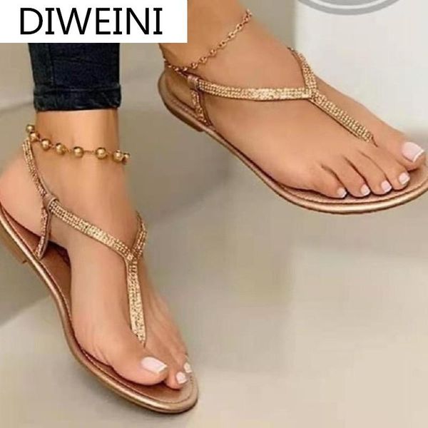 

2021 summer woman shoes walking comfort open-toed woman plus size sandals rhinestone heels elegant flat heel sandals, Black