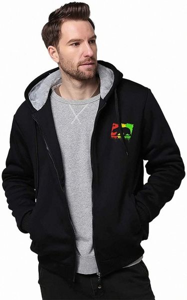 

men's hoodies casual jacket thick warm lining hooded sweatshirt zip-up coat, Black