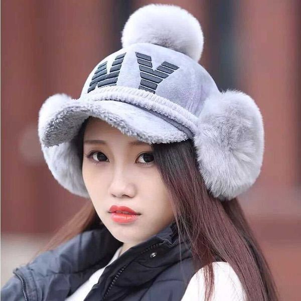 

hat ear protection female duck tongue cap student winter korean version psh lovely warm baseball women's versatile, Blue;gray