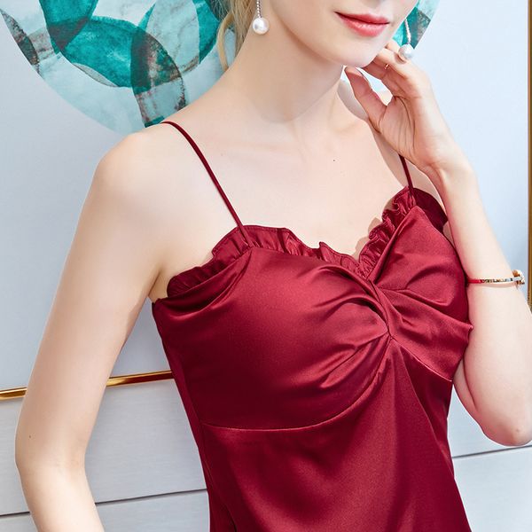 

2021 new exclusive tied ruffle satin cami summer silk bustier womens fashion club burgundy black c05 rck3, White