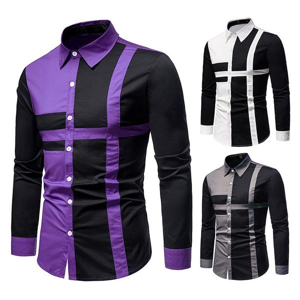 

men's casual shirts shirt, european splicing long sleeve fashion, White;black