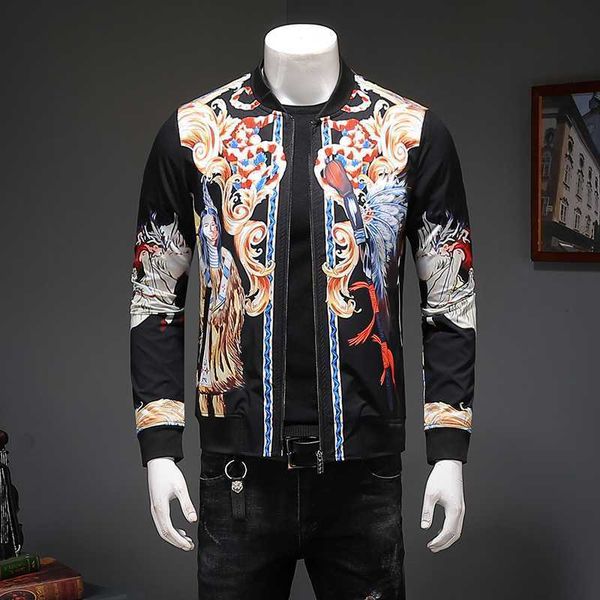 

chieftain painting bomber jacket men streetwear mens jackets veste homme hip hop windbreaker jaqueta baseball jacket plus 6xl, Black;brown