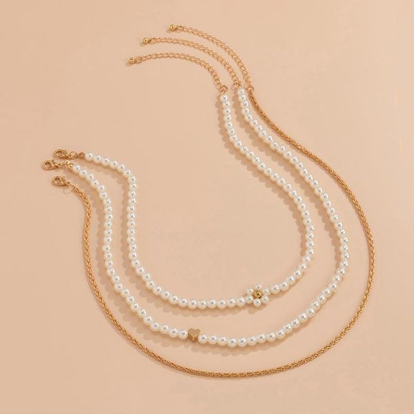 

chokers purui layered pearl beads choker necklace for women fashion flower 2021 trendy twist chain on the neck jewelry, Golden;silver