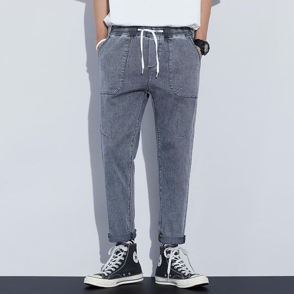 

men's jeans 2021 summer loose denim casual harem cropped pants, Blue