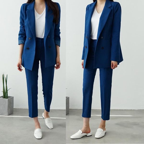 

women's suits & blazers spring and autumn ol wind double-breasted small suit blazer coat + slim ankle-length pants two piece work for w, White;black