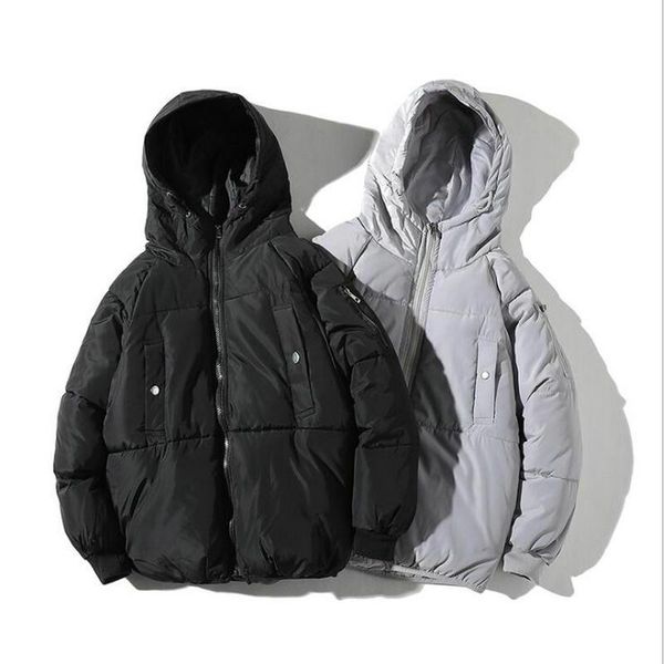 

men's jackets winter solid color parka men thick hooded jacket 2021 warm harajuku coat couples casual windproof outwear, Black;brown