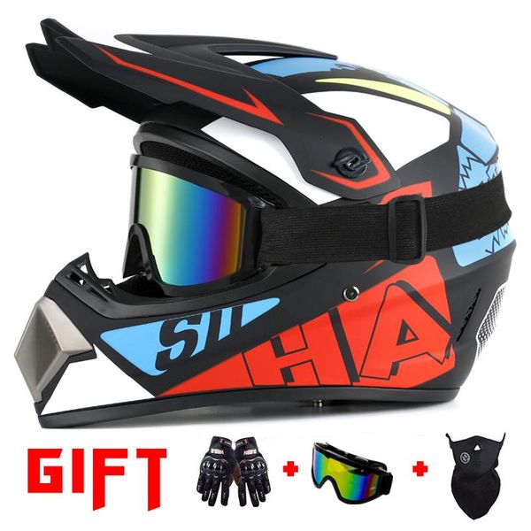 

motorcycle helmets 4pcs equipped with four seasons off-road full face helmet men give gloves& windproof glasses& mask gifts