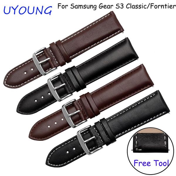 

watch bands for samsung gear s3 classic/forntier watchbands 22mm genuine leather strap black brown bracelet fit smart band