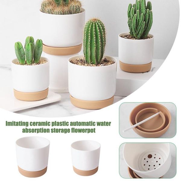 

planters & pots self watering flowerpot automatic water absorption storage round double-layer succulent planter pot small green plant