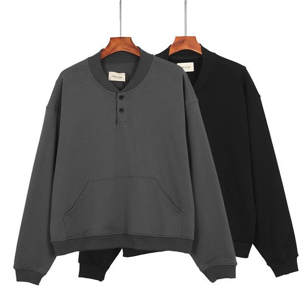 

2021 new style collar cotton half button round neck jacket autumn and winter season retro clothing solid color casual cloth 9dtb, Black