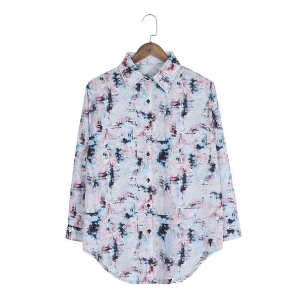 

women's blouses & shirts focal20 streetwear tie dye full print women shirt asymmetrical long sleeve female casual loose spring lady, White