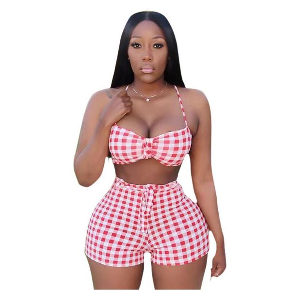 

women's tracksuits plaid print women set two 2 piece sets active tracksuit sporty summer outfits female beach outfit, Gray