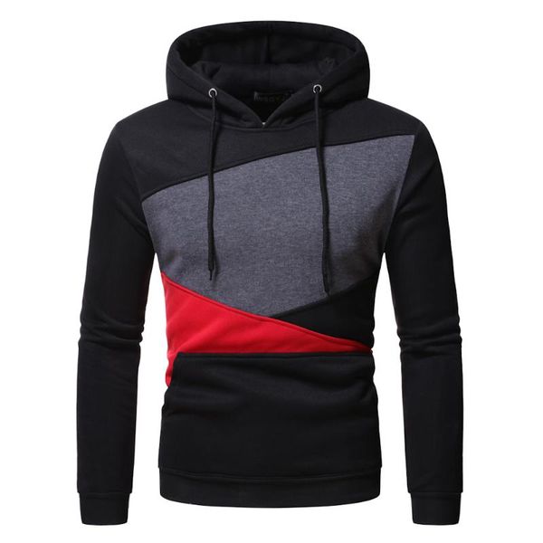 

men's hoodies & sweatshirts fashion color block men clothing long sleeves hooded pullover drawstring casual sweatshirt, Black