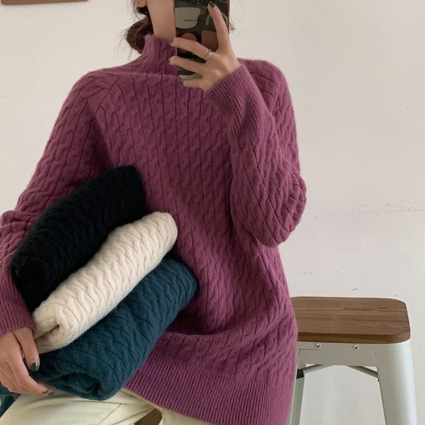 

2021 casual female turtleneck knit sweater new autumn winter women loose fit pullovers solid color korean style knitted t9f1, White;black