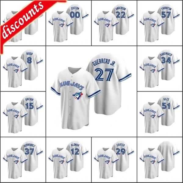 

toronto\rblue jays men 12 roberto alomar 27 vladimir guerrero jr. 22 chase anderson custom women youth cooperstown collection home jersey, Blue;black