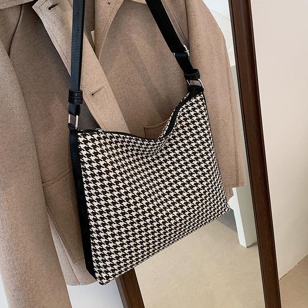 

shoulder bags fashion brand retro houndstooth large-capacity handbags 2021 all-match bag messenger bucket