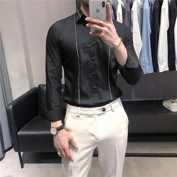 

men's casual shirts 2021 spring uniform embroidered shirt leisure business fashion korean men clothes streetwear dress black white, White;black