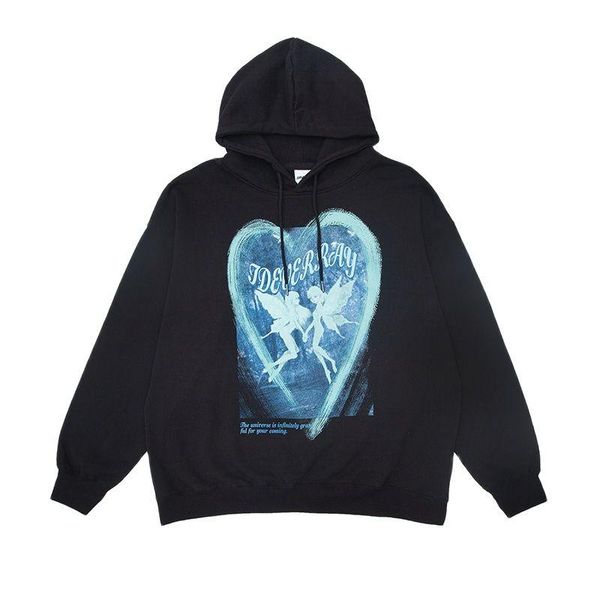 

men's hoodies & sweatshirts angle heart hoodie men hiphop streetwear couple sweatshirt vintage clothes 90s aesthetic punk gothic, Black