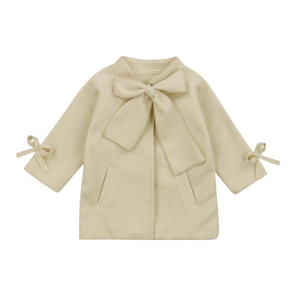 

girl's fashionable solid color big bow beanie overcoat long sleeve greatcoat with pocket daily life and holiday, Blue;gray