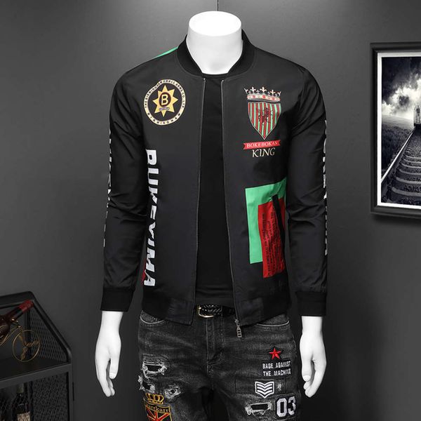 

autumn jacket korean fashion casual printing personalized long sleeve men's large youth inter, Black;brown