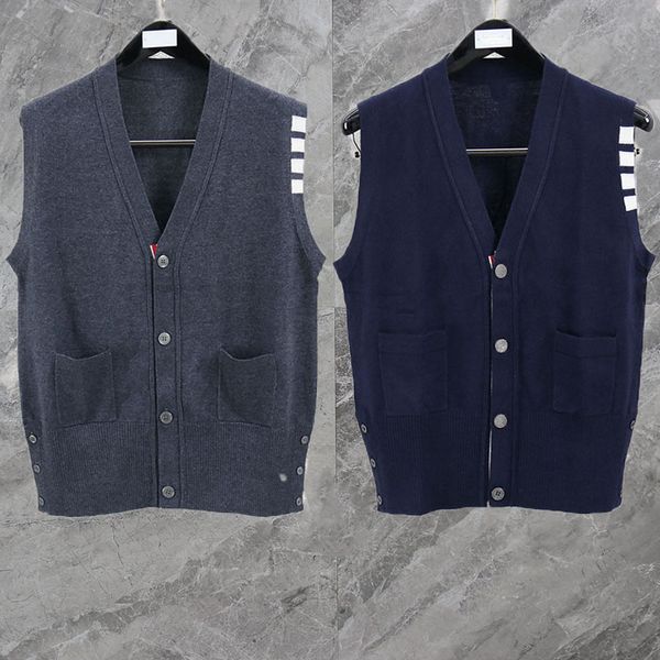 

2021 spring autumn college tb knitted v-neck cardigan vest men's and women's street fashion, White